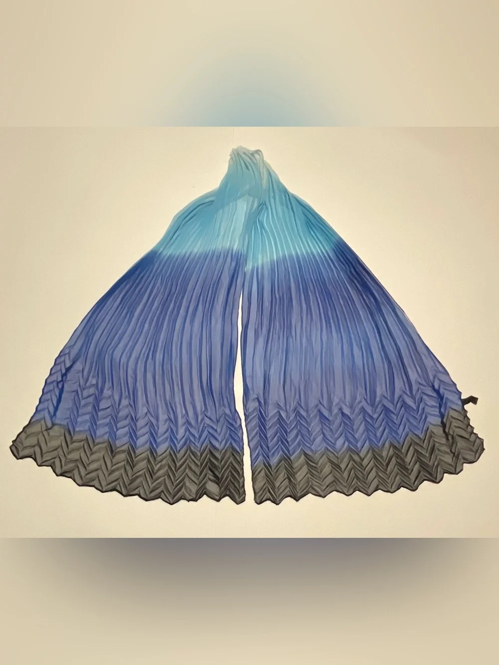 Noxiya Silk Pleated Rectangle Scarf Ombre Blue to Black 58x18 Women -